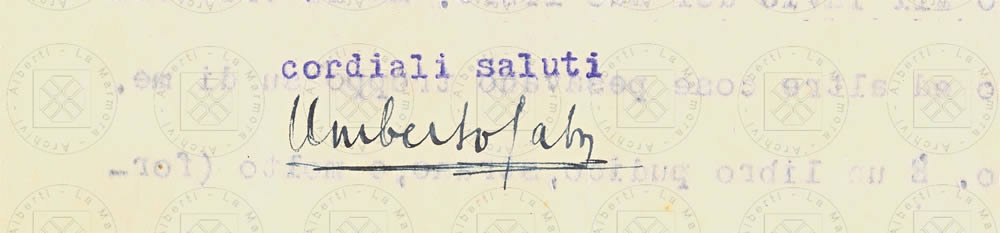 Su Oreste, da una lettera di Umberto Saba Ad alberti, 1927, firma